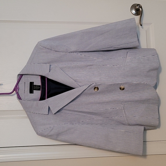 Bundle. Navy blue Pinstripe lined blazer and Bermuda shorts. Size 18. NWT - Picture 2 of 9